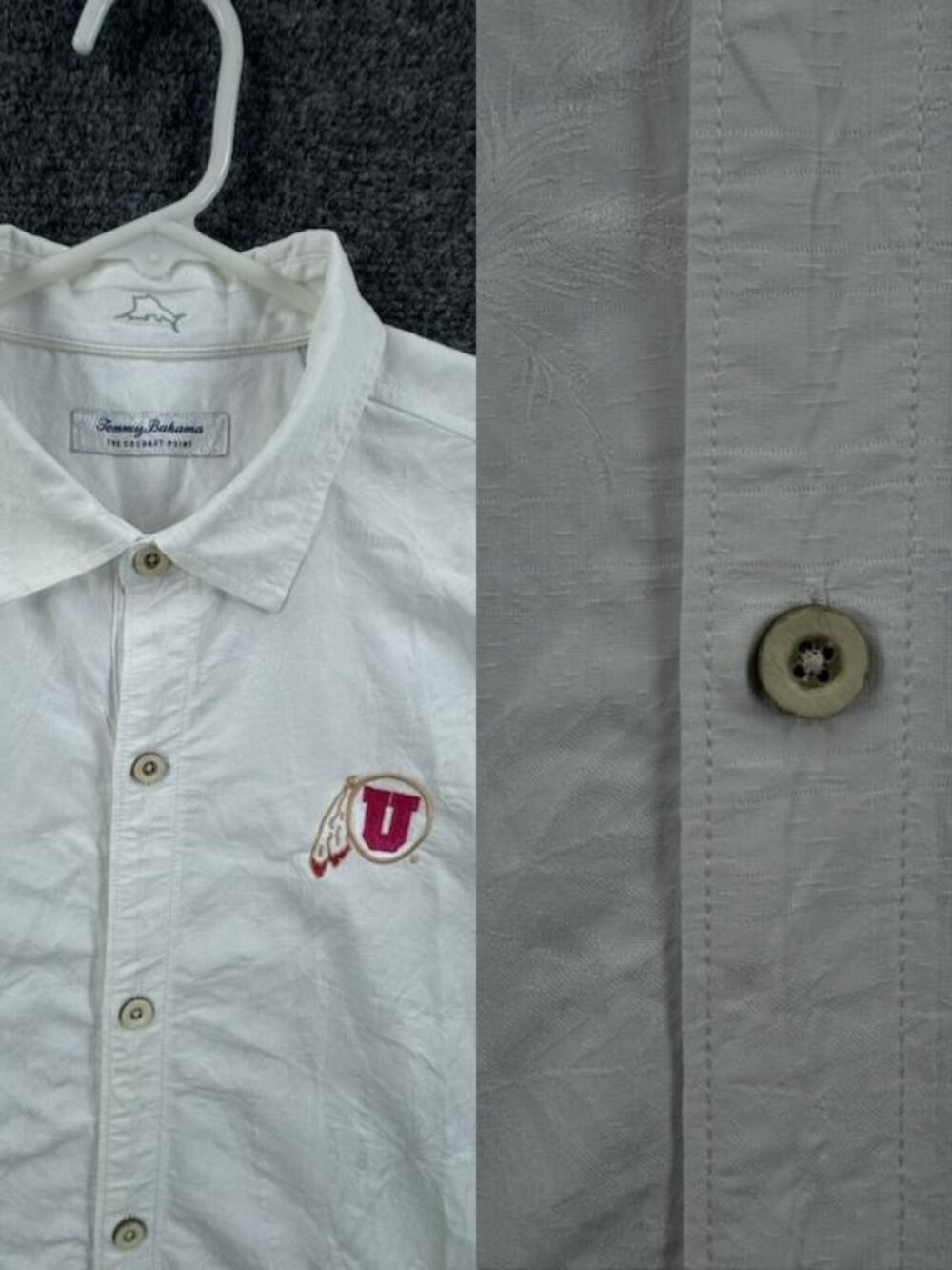 Tommy Bahama Utah Utes Coolmax Island Zone Short Sleeve Mens White Large Shirt